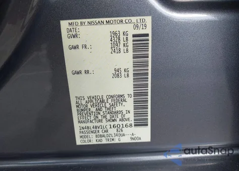 2020 Nissan Altima S Fwd из США, поврежденный, VIN 1N4BL4BV1LC160168